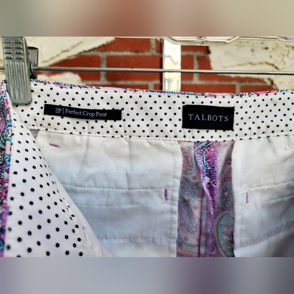 2P Women TALBOTS cotton purple paisley print Perfect Crop Pants PETITE - Picture 12 of 13